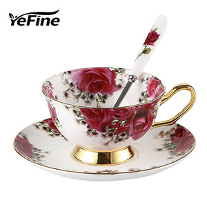 YeFine Flowers Bone China Coffee or Tea Cup With Saucer and Spoon - Smoky Mountain Fresh Roast Coffee