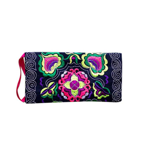 Women's Ethnic Handmade Embroidered Wristlet Clutch Bag Vintage Purse Wallet - Smoky Mountain Fresh Roast Coffee