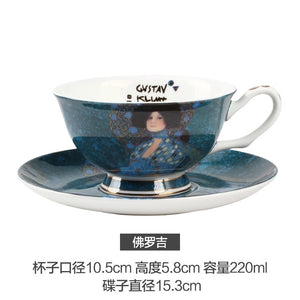 Gustav Klimt Art European Bone China Coffee or Tea Cup with Saucer and Spoon - Smoky Mountain Fresh Roast Coffee