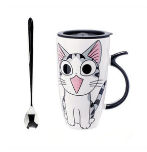 Ali-Cute Fashion Cat Coffee or Tea Mug with Japanese Silicone Lid and Spoon - Smoky Mountain Fresh Roast Coffee