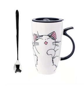 Ali-Cute Fashion Cat Coffee or Tea Mug with Japanese Silicone Lid and Spoon - Smoky Mountain Fresh Roast Coffee