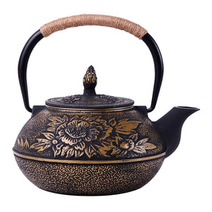 Extra Large 900ml IALJ Peony Uncoated Iron Teapot iron - Smoky Mountain Fresh Roast Coffee