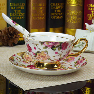 YeFine Flowers Bone China Coffee or Tea Cup With Saucer and Spoon - Smoky Mountain Fresh Roast Coffee