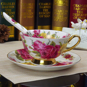 YeFine Flowers Bone China Coffee or Tea Cup With Saucer and Spoon - Smoky Mountain Fresh Roast Coffee