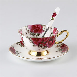 YeFine Flowers Bone China Coffee or Tea Cup With Saucer and Spoon - Smoky Mountain Fresh Roast Coffee