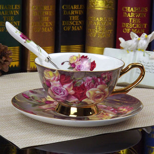 YeFine Flowers Bone China Coffee or Tea Cup With Saucer and Spoon - Smoky Mountain Fresh Roast Coffee