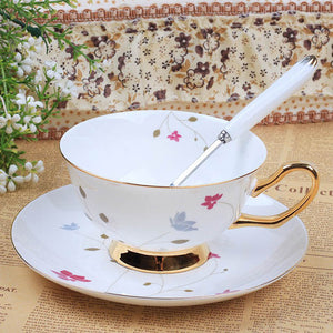 YeFine Flowers Bone China Coffee or Tea Cup With Saucer and Spoon - Smoky Mountain Fresh Roast Coffee